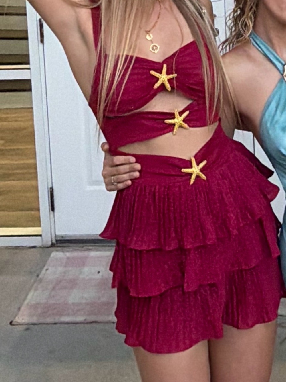 Magenta Tiered Ruffle Two-Piece Set with Starfish Accents